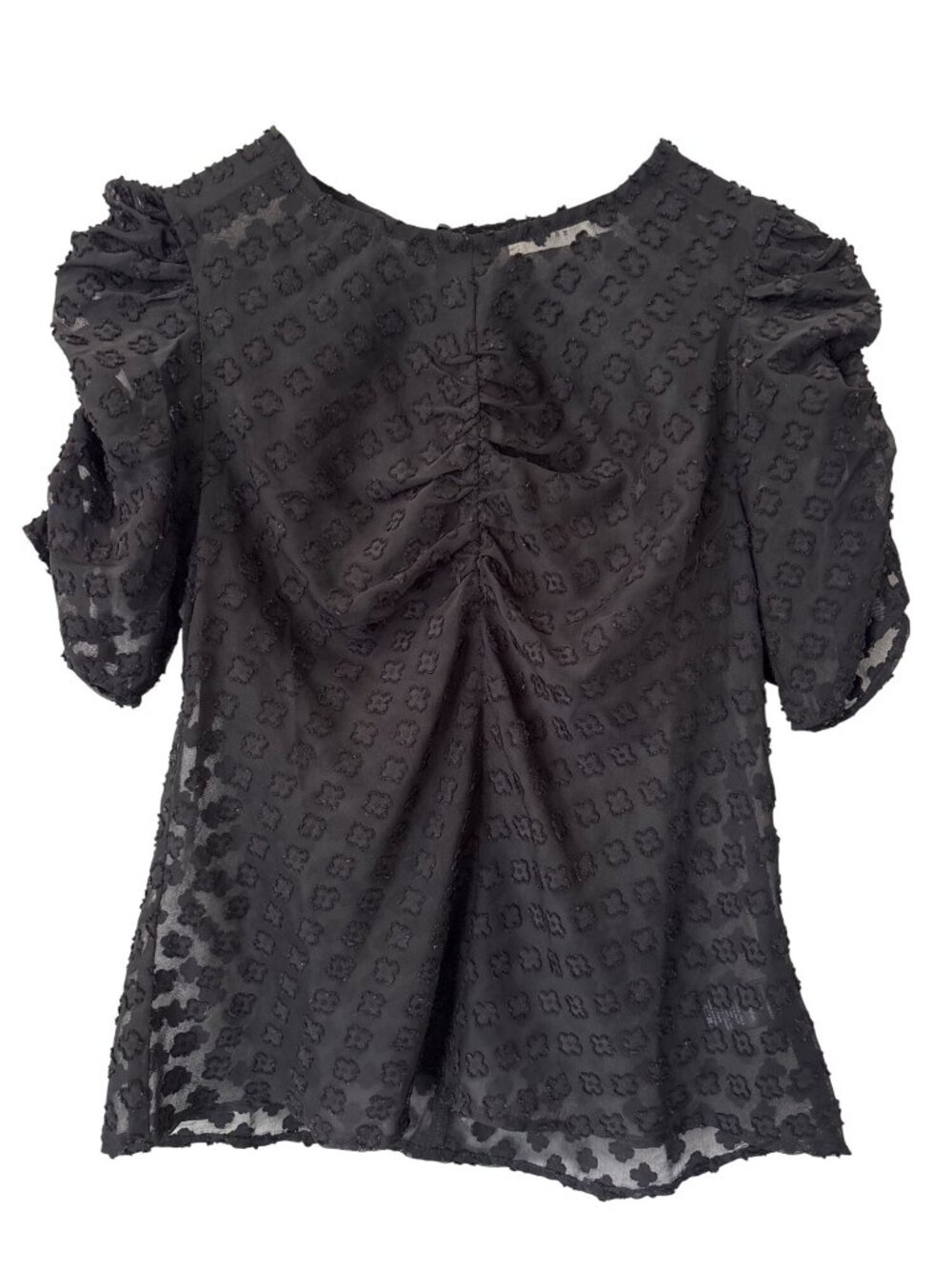 Lush Blouse Size Small Textured Floral Short Sleeve Semi Sheer Black Whimsigoth